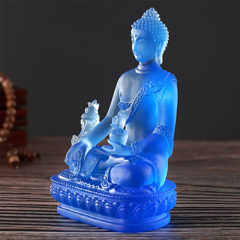 Buddha medicinei Albastru, statueta cristal tibetan Liuli k9, simbol de fericire 130 mm